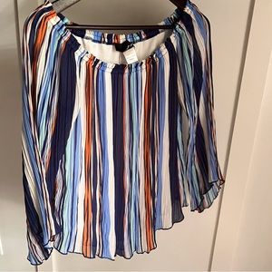 Flowy White, Orange, and Blues Striped Blouse
